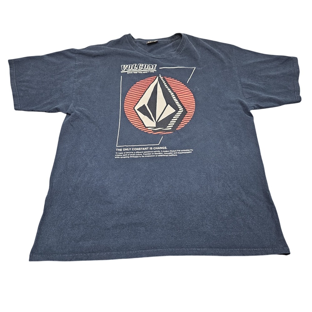 Volcom TShirt Mens XL Navy Blue Logo Skater Streetwear Graphic‎ Tee Y2K Surf
